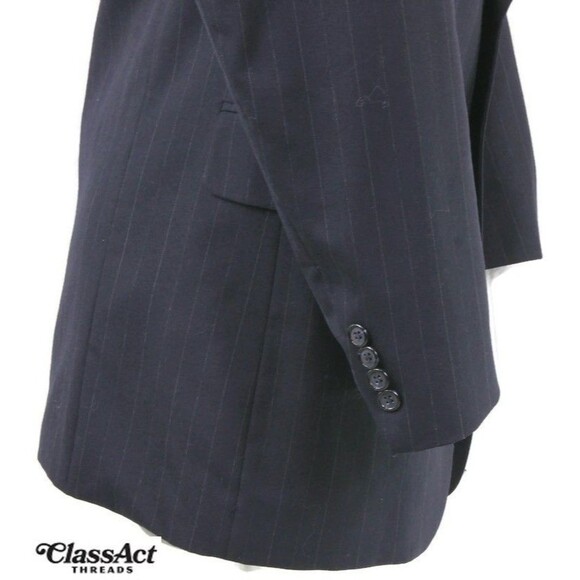 Gianelli Mens 2 Piece Suit Wool Blue Striped Wool 2 Btn 44L Pleated 33" W - Picture 5 of 9